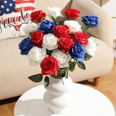 12PCS Artificial Silk Flowers Realistic Roses 12Pcs Flowers Red, White, Blue