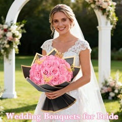 Waipfaru Pink Glitter Roses Bouquet, DIY Fake Flowers 24pcs,