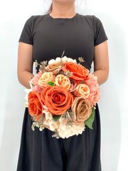 Coral & Peach Rose Bridal Bouquet, Silk Wedding Flowers, Burnt Orange, Wedding