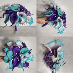 Purple Turquoise White Calla Lily Bridal Wedding Bouquet Accessories