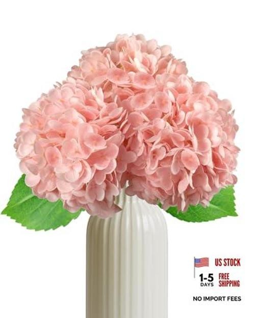 3Pcs Real Touch Hydrangea Artificial Flowers – 16.7″ 3D Latex Light – Pink