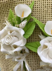 6 Vintage White Corsage Boutonniere Rose Lily Wedding Anniversary Quinceañera
