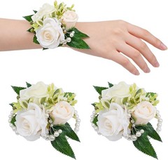 2 Pcs Prom Wrist Corsage Artificial Flowers Faux Pearl Bride Bridesmaid Brace…
