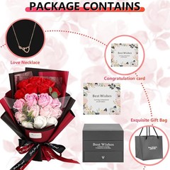 Preserved Red Rose Flowers with Love Necklace Gifts for Women Mom Birthday Prom