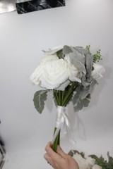Wedding Artificial Flower Bouquet Lot of 3 Bridesmaid Bridal Flower Girl WHITE