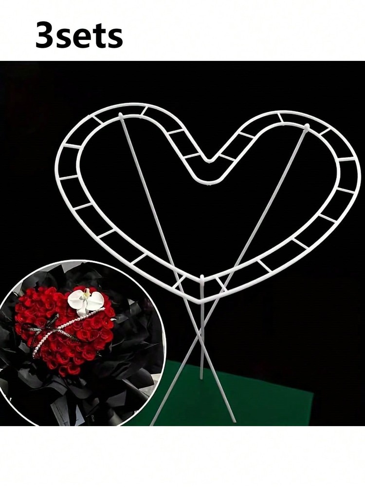 Heart Shape 6pcs 3sets Flower Bouquet Holder With Support Rods For DIY Wedding