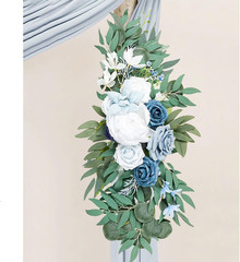 Dusty Blue Wedding Arch Flowers Kit with Draping Fabric – Pack of 4