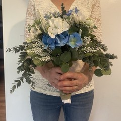 Bridal Wedding Bouquet Budget Handmade Exquisite Faux Floral Blue White Green