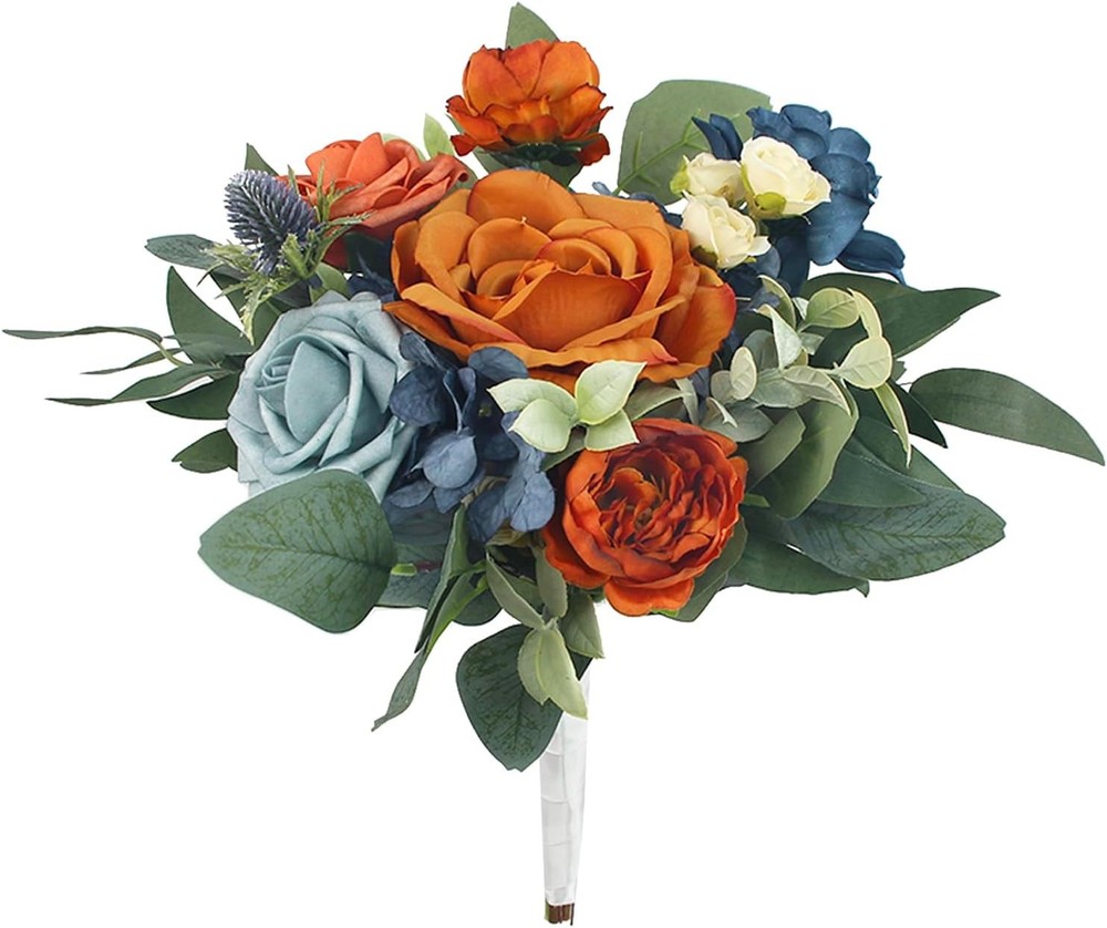 1Pc Fall Wedding Bouquets Bridesmaids Bride Terracotta Navy Blue Artificial