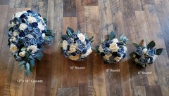 Pink Dusty Blue Cascade Bridal Bouquet made of Sola Wood Flowers for Wedding