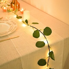 GREEN 7 ft LED Eucalyptus Leaves GARLAND Battery Operated Fairy Lights Wedding