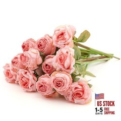 Rose Artificial Flower 12pcs Realistic Faux Silk Roses Fake A 12pcs Pink Rose