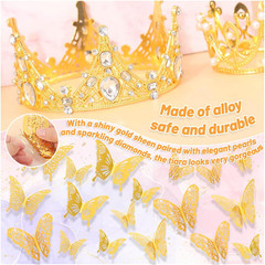 Billbotk 53 Pcs Flower Bouquet Accessories, 5 Pcs Gold Crowns and 48 Pcs Gold Bu
