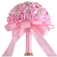 6.3″ Pink Bling Brooch Bouquet – Artificial Rose Flower for Bridal, Bridesmaid,