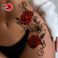 2pcs Red Waterproof Temporary Rose Flower Tattoos for Arm Leg Chest Thigh Women