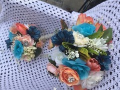 Wedding flowers bridal bouquets bridal pkg. TEALS And CORAL 7 bouquet