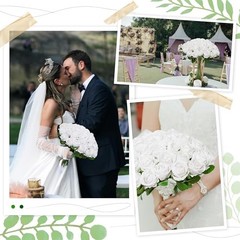 []Pcs Realistic Artificial flowers White Roses Bulk, Silk Flowers for 50