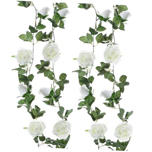 2 Pack Artificial Rose Vine Each 6.5FT Fake Rose Garland Hanging Flower Cream