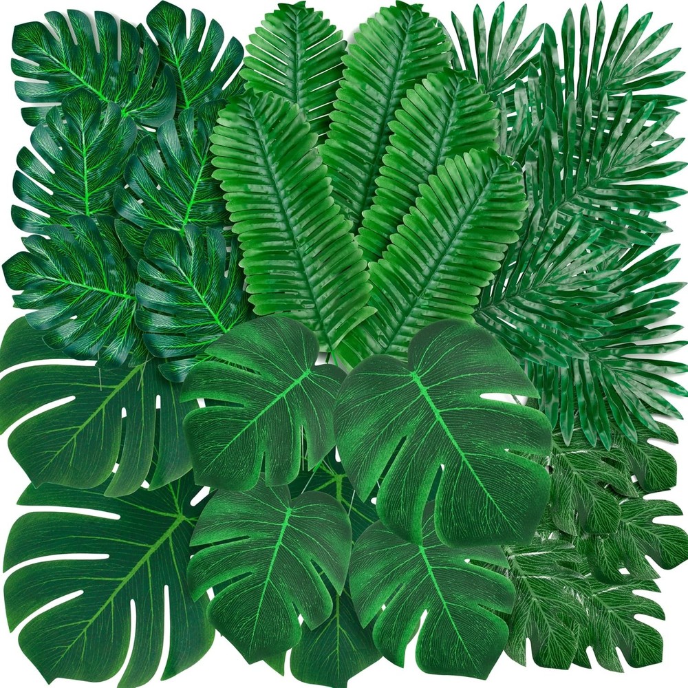 110 Pcs Artificial Tropical Palm Monstera, 7 Kinds Large Small Fake Palm Leaf