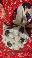 Artificial Fabric Rose Ball Flower Bouquets White & Blue Wedding Decor Set of 2