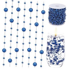 98-Feet Artificial Pearls String – Fishing Line – Beaded Wire – Blue