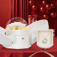 Preserved Real White Rose with Necklace Forever Flowers Valentines
