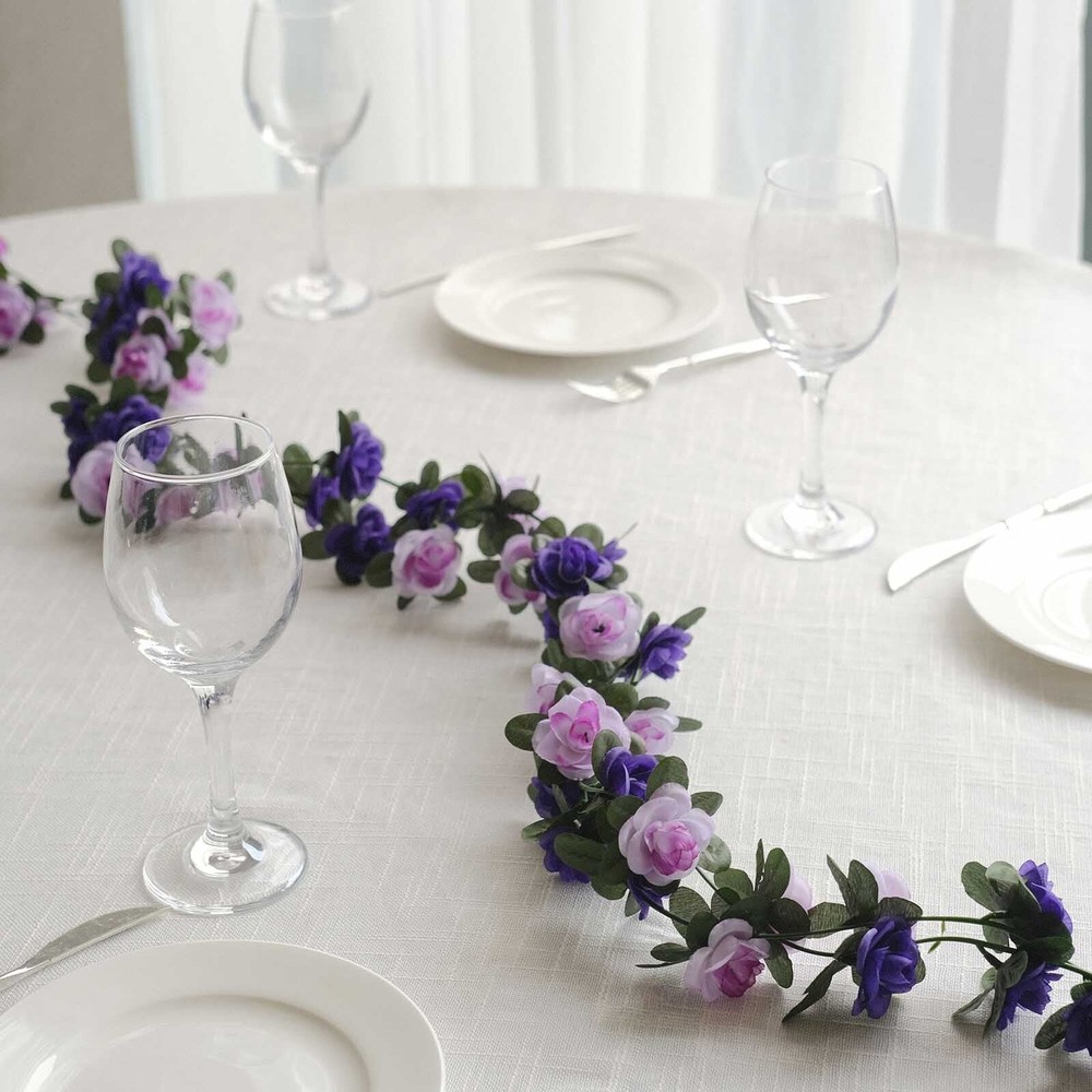 2 LAVENDER PURPLE 8 ft long Silk Mini Rose Wedding Garland Leaves Bendable Wire