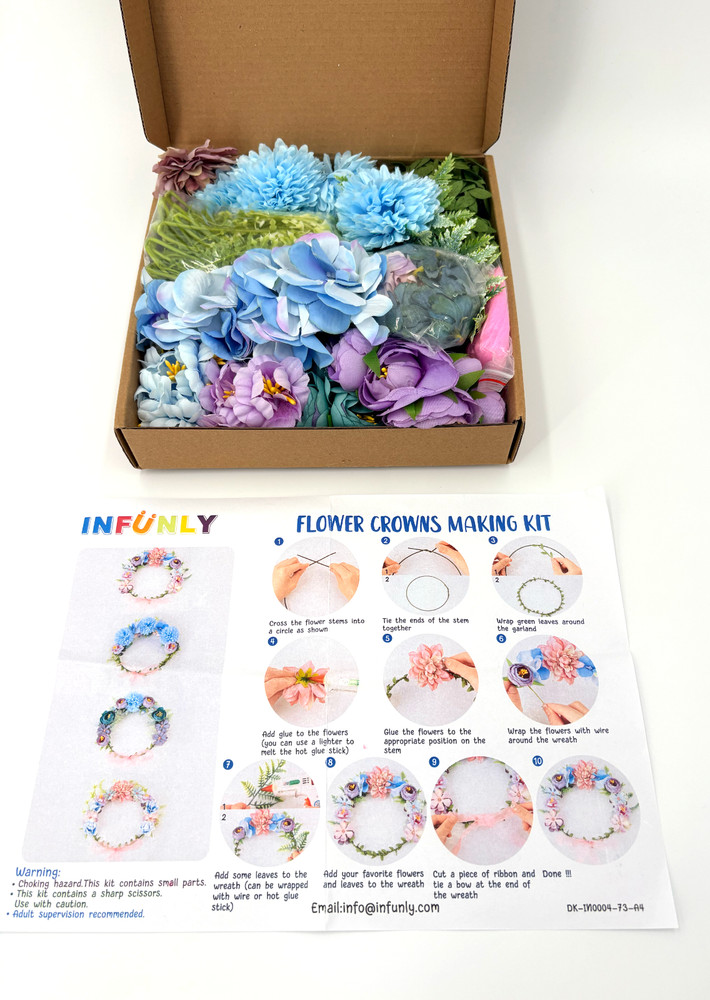 4 Crown DIY Flower Crowns Making Kit Handmade Floral Supplies included-NEW