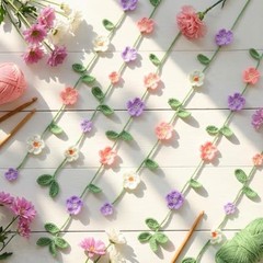 15ft Crochet Flower Garland, 6 Pcs (2.5ft Each) Knitting Yarn Colorful Flowers