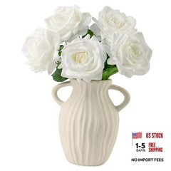 Artificial Flowers, 5Pcs Real Touch Roses, 4.3”Big Flower Head Faux Silk White