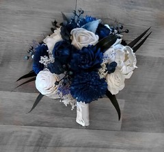 Navy Blue White Sola Wood Bridal Bouquet Bridesmaid Eucalyptus Lasting Teardrop