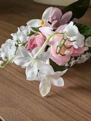 Handmade Vintage 1990s Pink, Mauve, White, Plum Wedding Bouquet w/ Boutonnieres