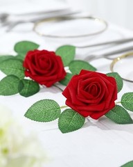 50Pcs Artificial Roses Flowers Fake Roses with Stems Real Touch 50PCS Dark Red