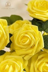 Yellow Flowers Artificial Rose 25pcs Realistic Fake Roses for Canary Yellow