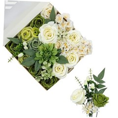 Artificial Flowers Green Rose, Mixed Silk Fake Flowers Combo Cream Cream Green
