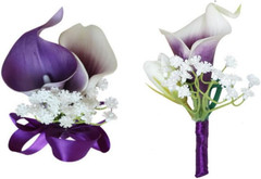 2 Set Purple Artificial Flower Calla Lily Flowers Corsage and Boutonniere for We