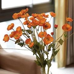 ORANGE 2 Bushes 33″ Stem Silk Artificial Poppy FLOWER SPRAYS Party Decorations