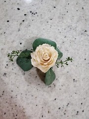 Ivory White Wedding Cake Flower Eucalyptus DIY Topper Reusable Sola Wood Decor