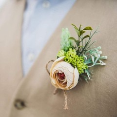 Vintage-Style Silk Flower Boutonniere with Rustic Succulents for Men’s Weddings