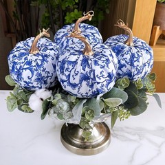 Winlyn 4 Pcs Faux Decorative Blue and White 5.3″ W x 5.1″ H,