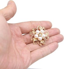 Elegant Rose Gold Rhinestone & Pearl Brooch Set for Bridal & Crafts