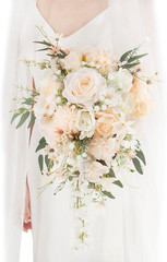 Cascading 11″ White Rose Bridal Bouquet for Rustic Boho Weddings & Events
