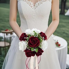 Vkkperp 9in Wedding Bouquets for Bride Bridesmaid, 9 inches, Burgundy & White