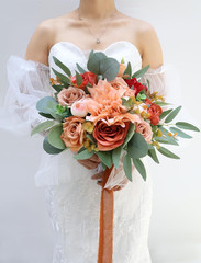 Rustic Burnt Orange Wedding Bouquet – Artificial Terracotta Flowers for Bride