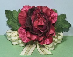Large Deep Red Velveteen Silk Rose & Bow Corsage Princess “Kachi” Garden Flower