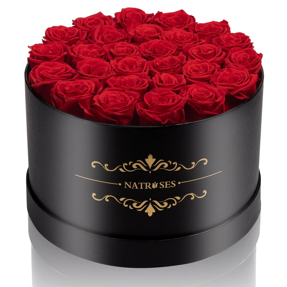 NATROSES Gifts for Her 27 Piece Forever Preserved Roses in a 27 Roses, Red