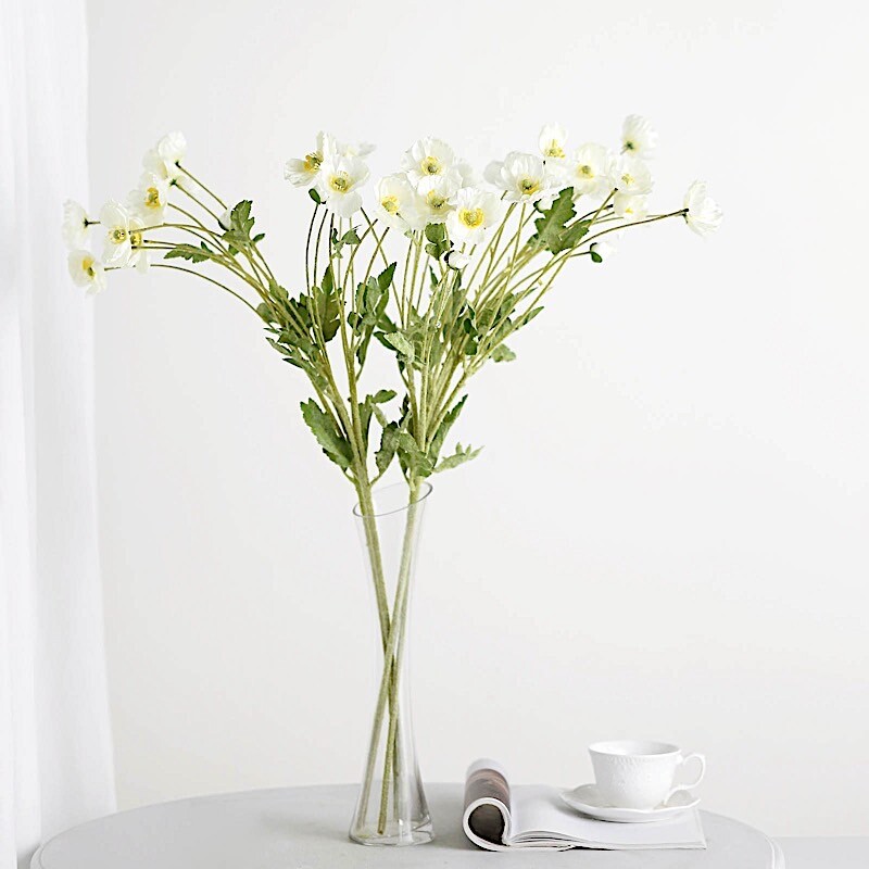 IVORY 2 Bushes 33″ Stem Silk Artificial Poppy FLOWER SPRAYS Party Decorations