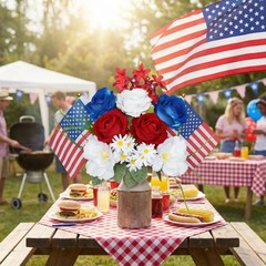 Nikuoan 13.8” 4th of July Artificial Red White Blue Normal, &