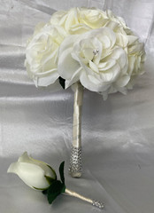Ivory Wedding Bouquet Set with Diamonds, 2 Piece Wedding Flower Package