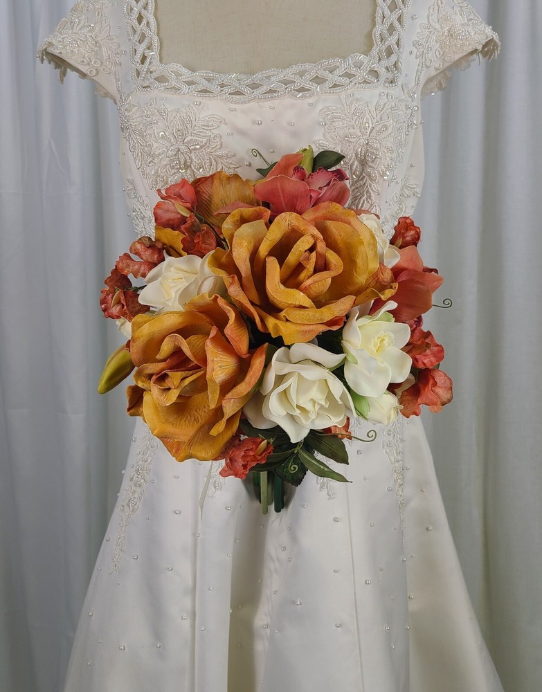 Rose, Peaches and Cream Faux Silk Bridal Bouquet